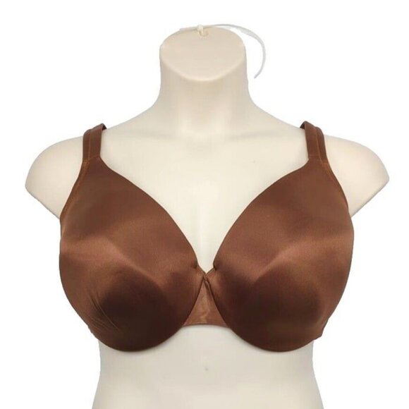 Cacique Lane Bryant Bra Smooth Satin Full Coverage Mesh Sides U/W 42F Brown - Picture 1 of 8